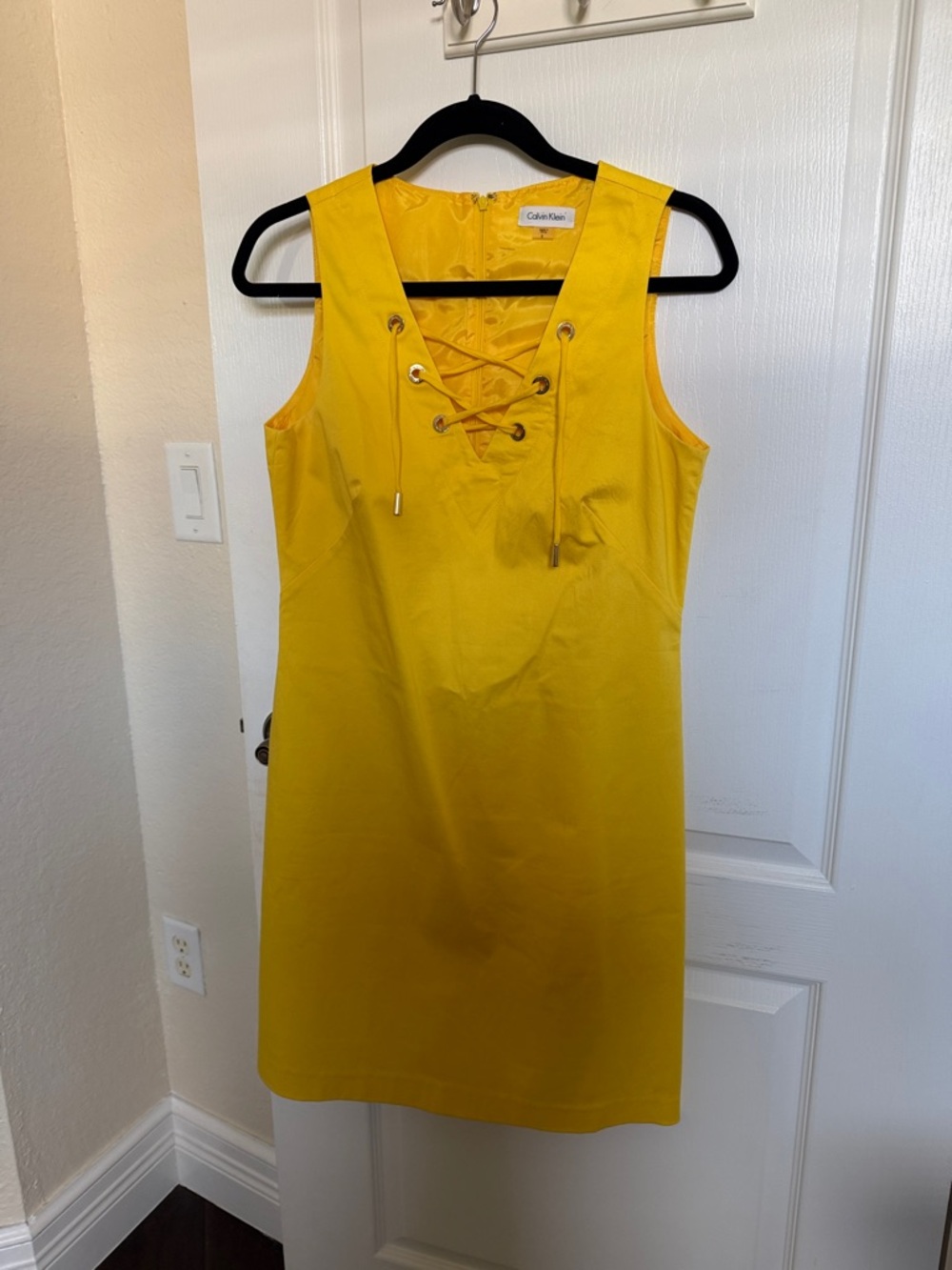 Calvin Klein Yellow Lace-Up Sleeveless Mini Dress